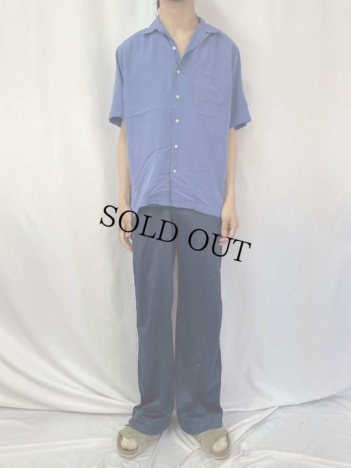 画像2: POLO Ralph Lauren "CALDWELL" シルク×コットン オープンカラーシャツ M (2)