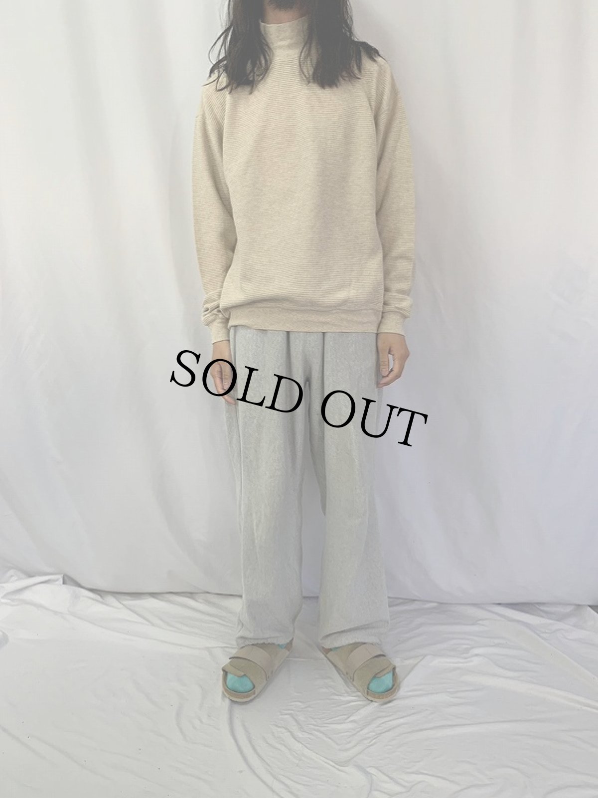 画像2: 90's LANDS'END USA製 ボーダー柄 タートルネックスウェット M (2)