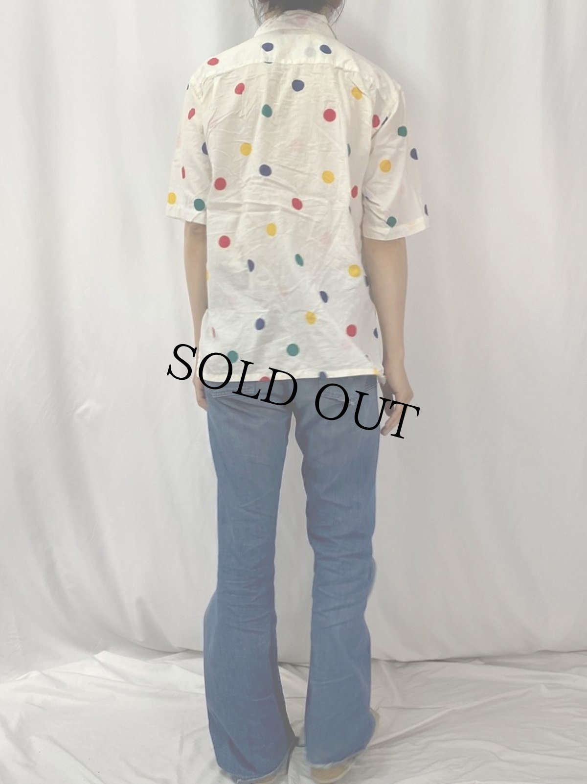 画像4: 80's NORMAN USA製 ドット柄 コットンオープンカラーシャツ L (4)