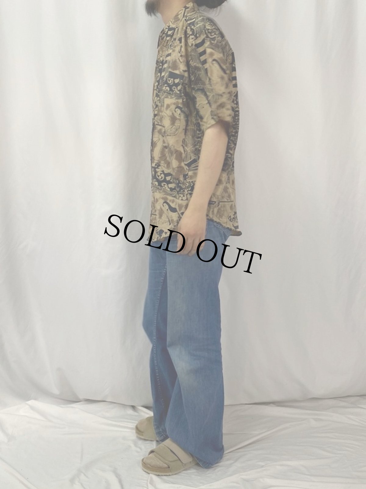 画像3: THUMS UP 浮世絵柄 シルクシャツ L (3)