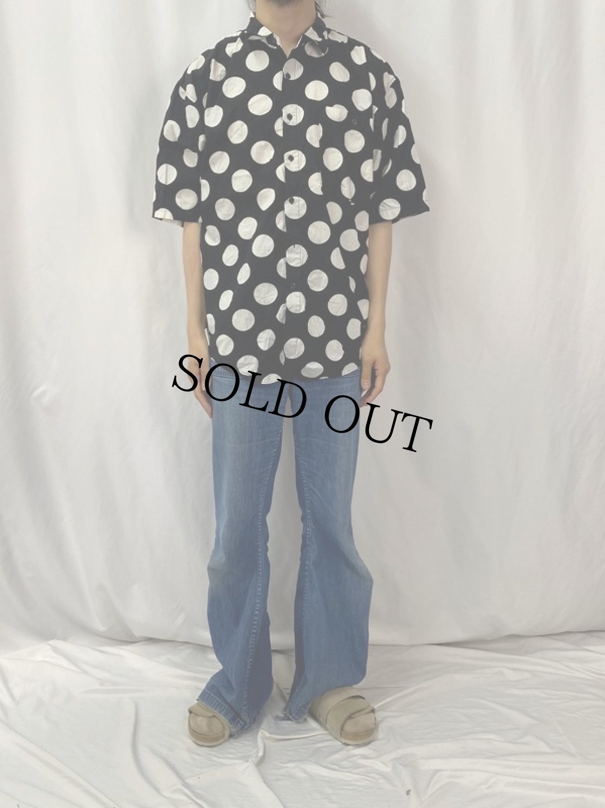画像2: UNION PIPER ドット柄 コットンシャツ L (2)