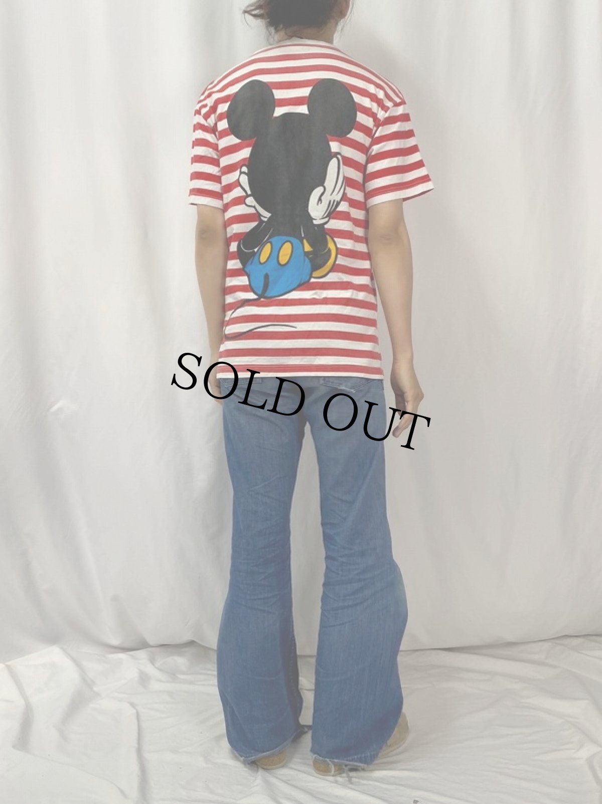 画像5: 90's MICKEY&CO. ボーダー柄 青パンミッキー プリントTシャツ XL (5)