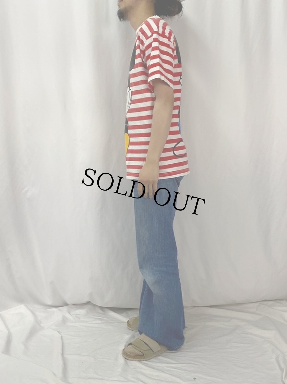 画像4: 90's MICKEY&CO. ボーダー柄 青パンミッキー プリントTシャツ XL (4)