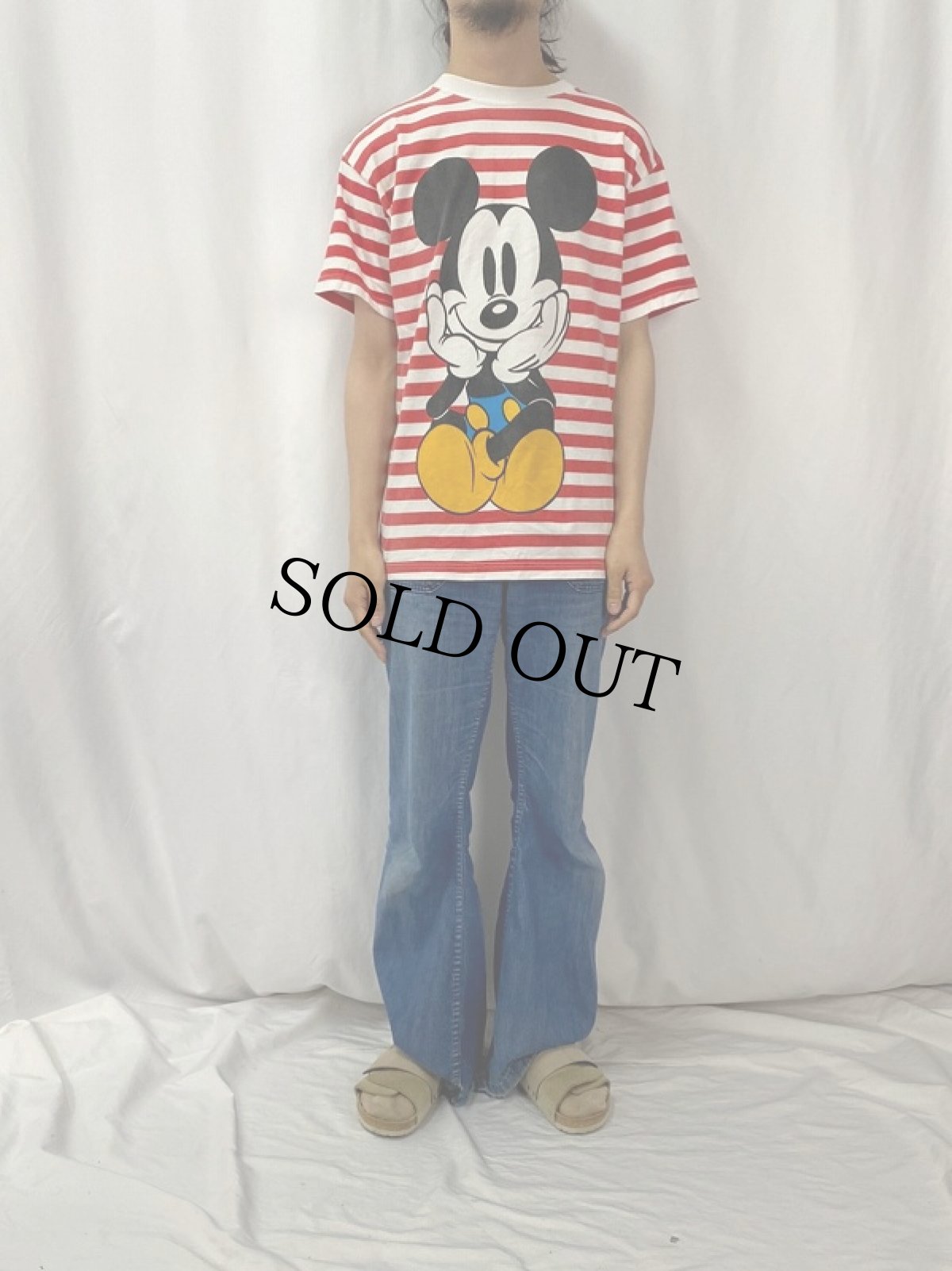 画像3: 90's MICKEY&CO. ボーダー柄 青パンミッキー プリントTシャツ XL (3)