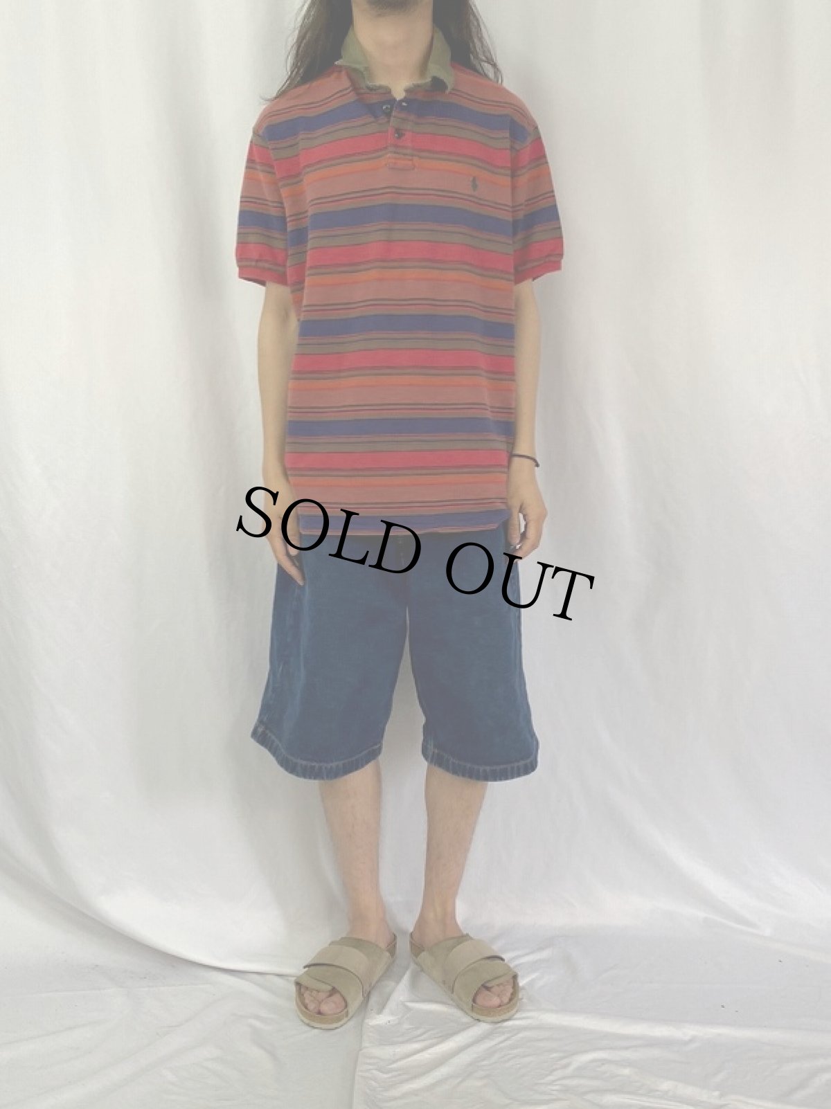 画像2: POLO Ralph Lauren "CUSTOM FIT" マルチボーダー柄 ロゴ刺繍 ポロシャツ XXL (2)