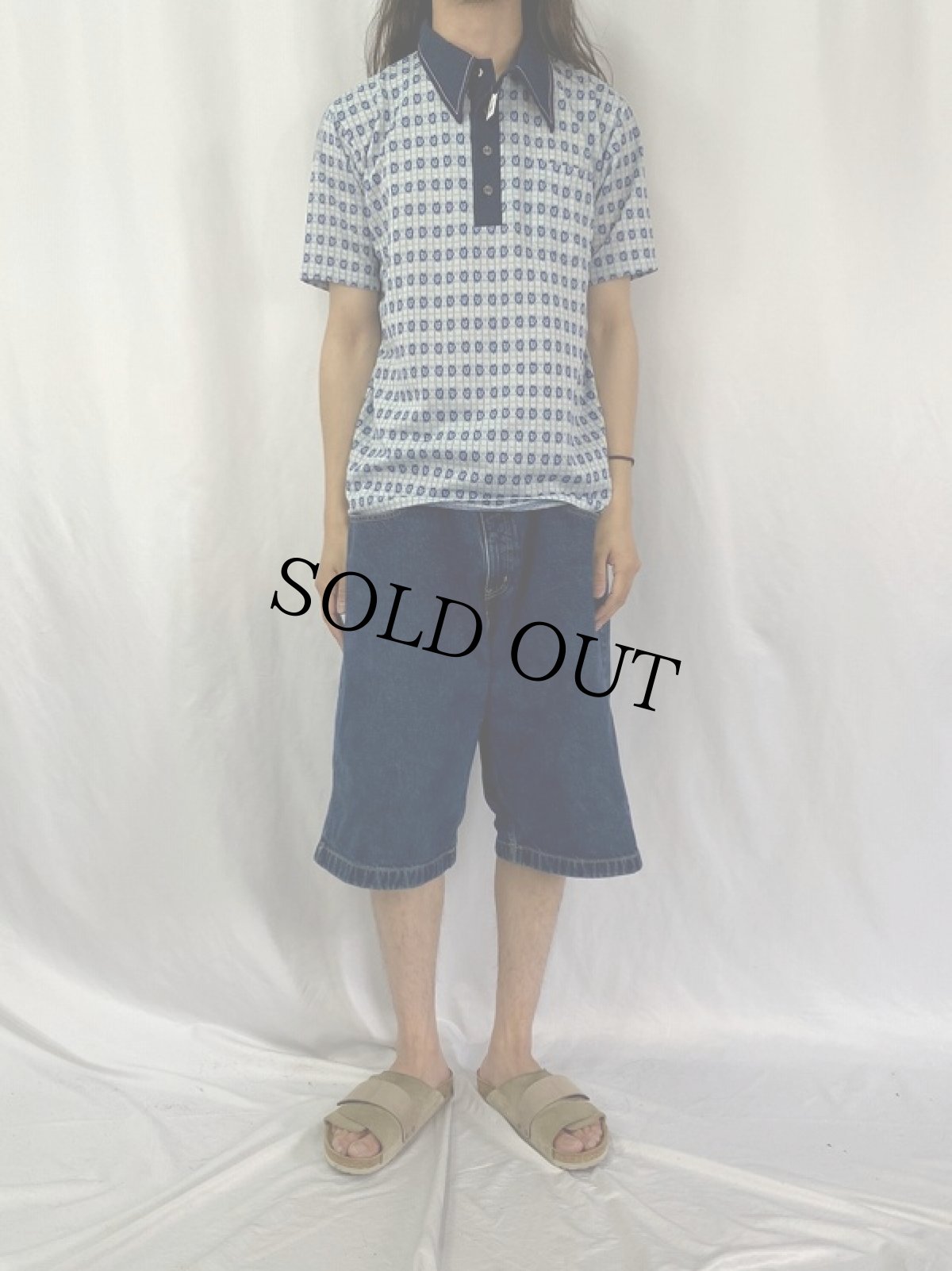 画像2: 70's That Knit 総柄 バンロンポロシャツ XL (2)