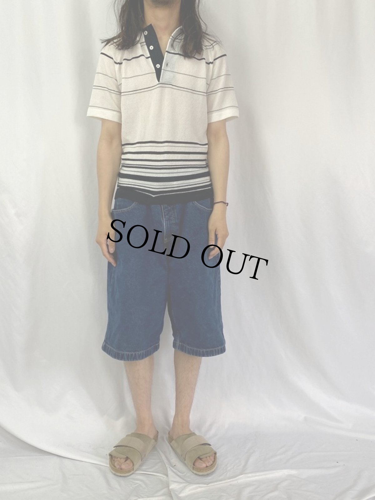 画像2: 70's Toni マルチボーダー柄 ニットポロシャツ (2)