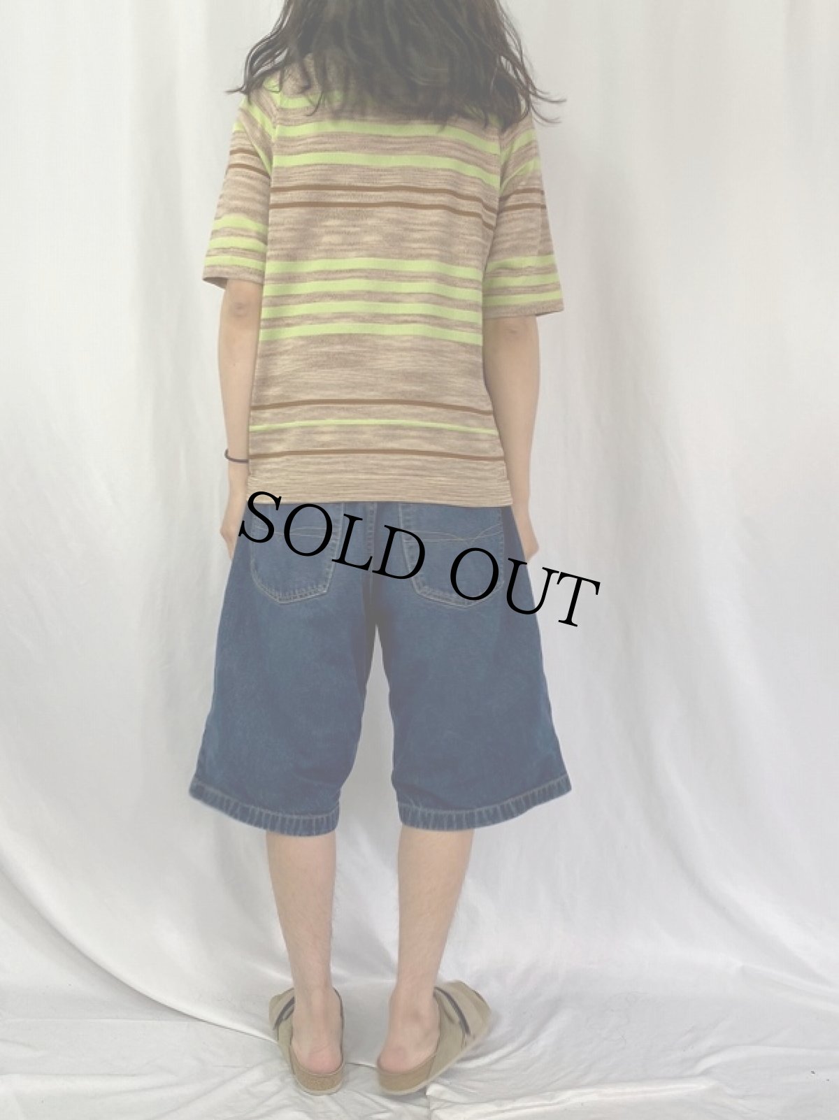 画像4: 70's DONEGAL マルチボーダー柄 ニットポロシャツ L (4)