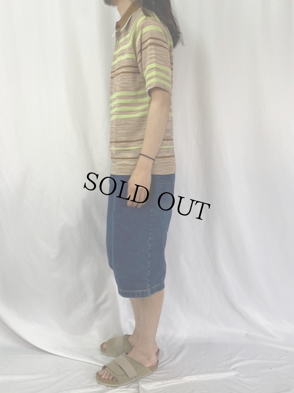 画像3: 70's DONEGAL マルチボーダー柄 ニットポロシャツ L (3)