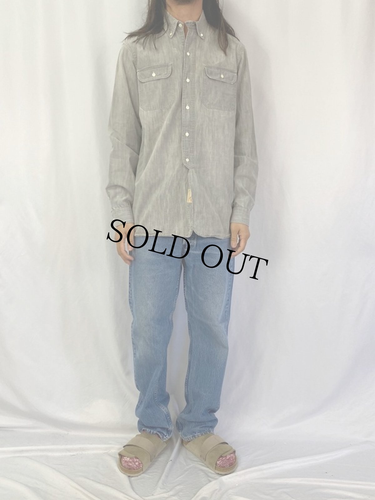 画像2: Ralph Lauren マチ&チンスト付き コットンワークシャツ M (2)