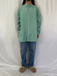 画像2: Ralph Lauren "BLAKE" ロゴ刺繍 シルク×リネン ボタンダウンシャツ XL (2)