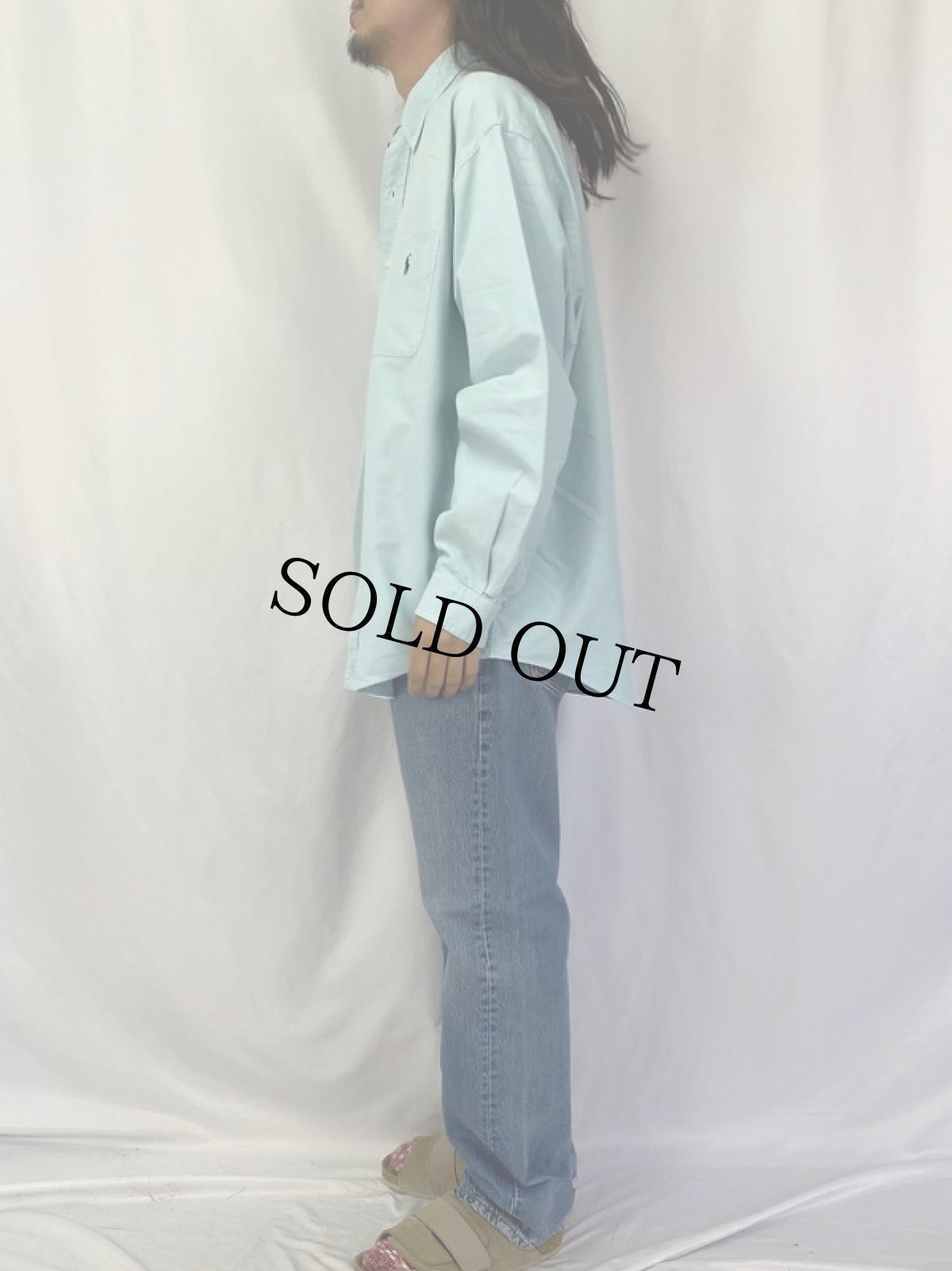 画像3: Ralph Lauren "BIG SHIRT" ロゴ刺繍 コットンボタンダウンシャツ XL (3)