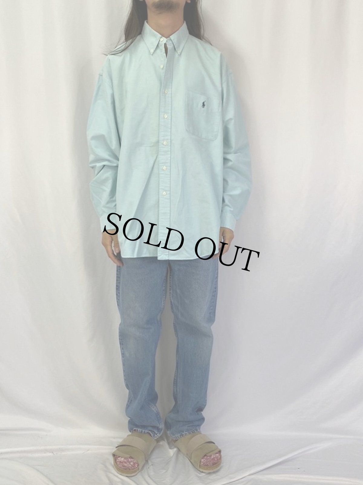 画像2: Ralph Lauren "BIG SHIRT" ロゴ刺繍 コットンボタンダウンシャツ XL (2)