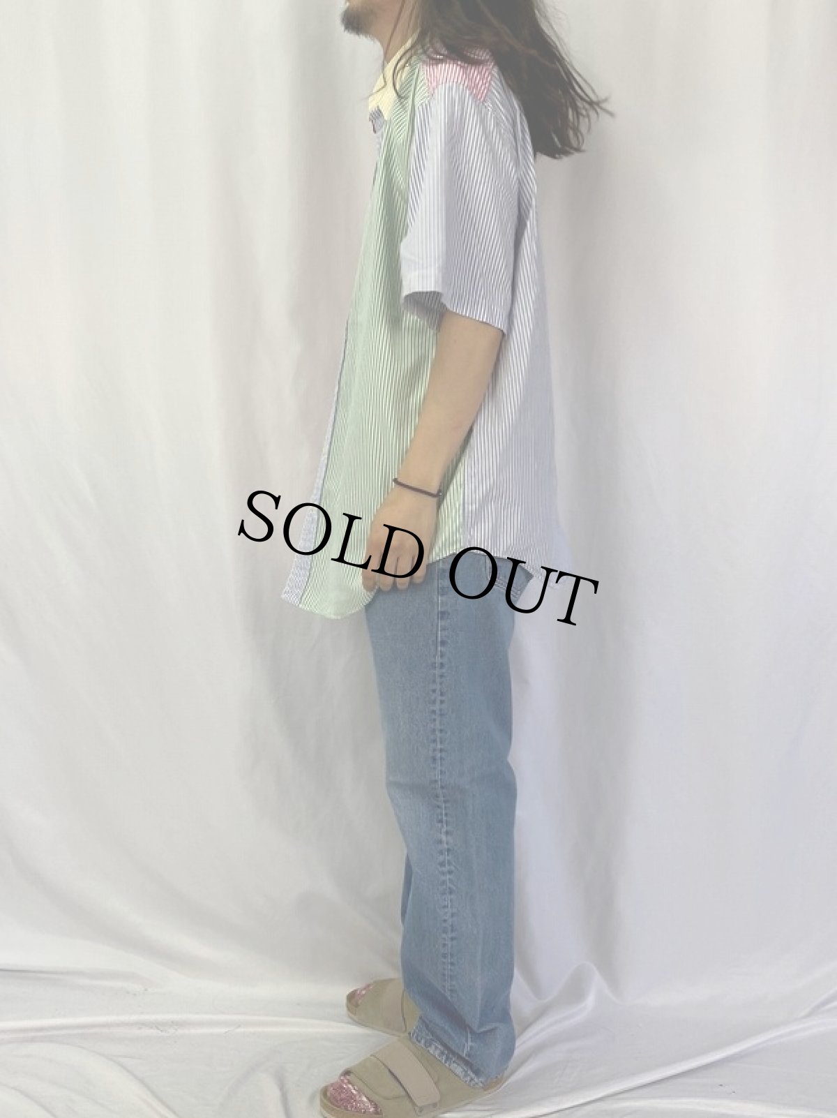 画像4: Ralph Lauren ストライプ柄 クレイジーパターン コットンボタンダウンシャツ 2X (4)