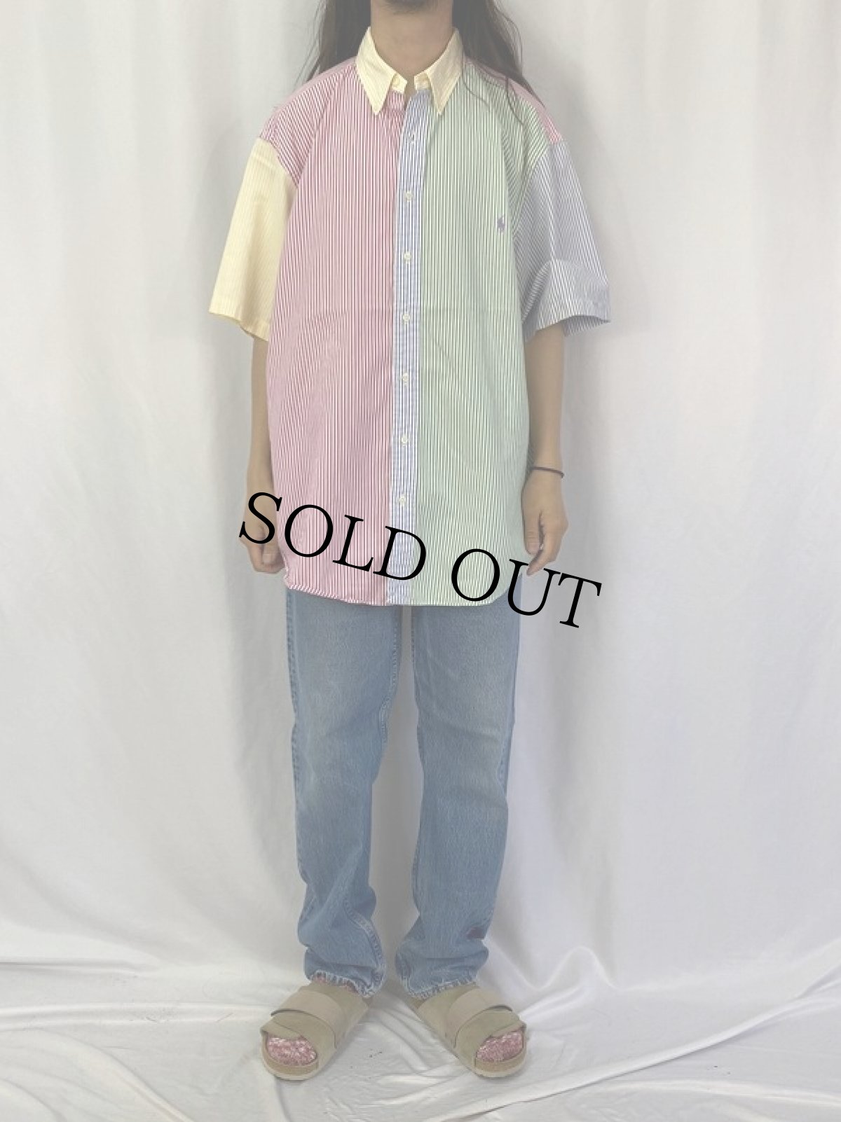 画像3: Ralph Lauren ストライプ柄 クレイジーパターン コットンボタンダウンシャツ 2X (3)