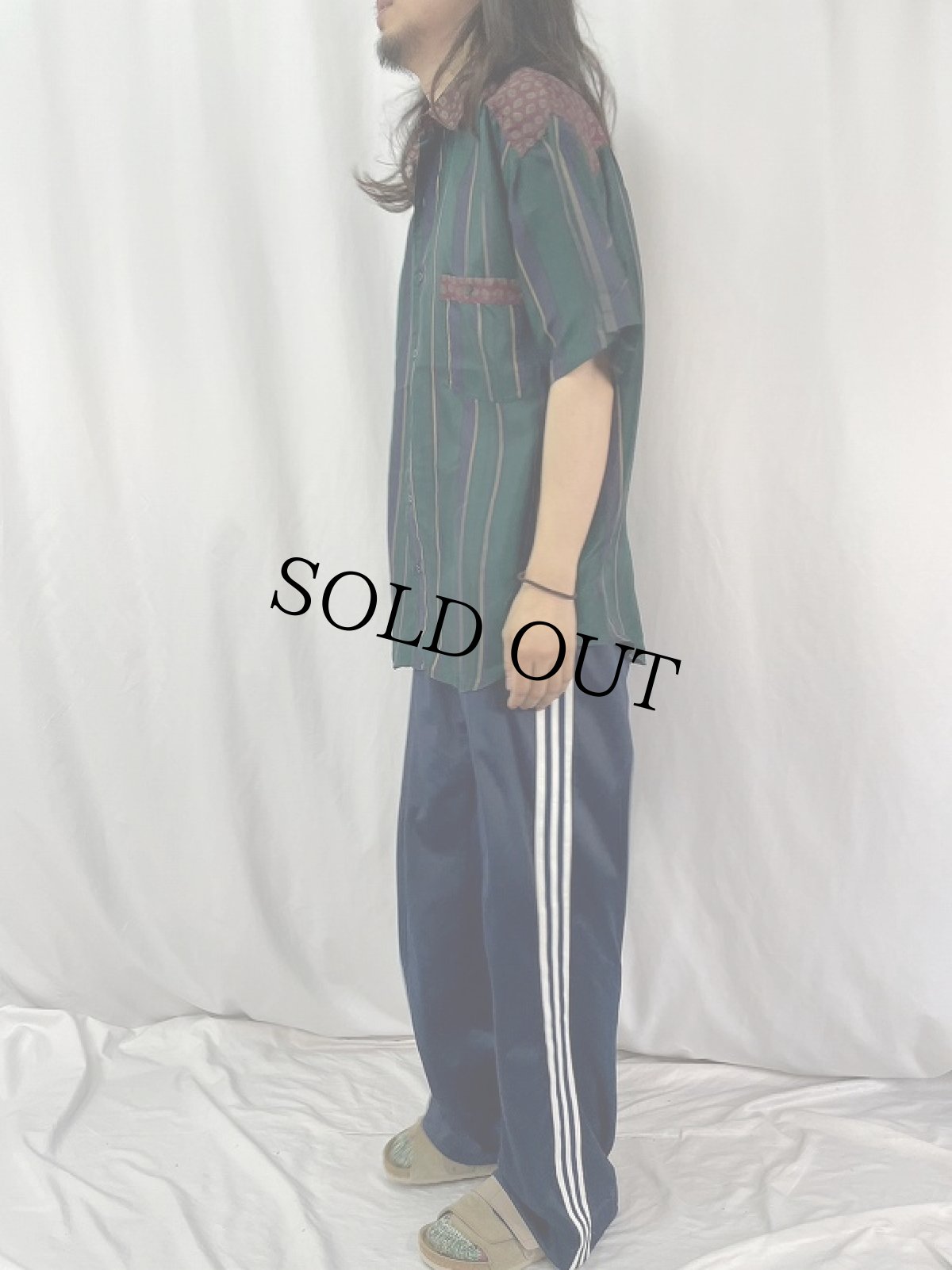 画像3: SAVILE ROW ストライプ柄 シルクシャツ S (3)