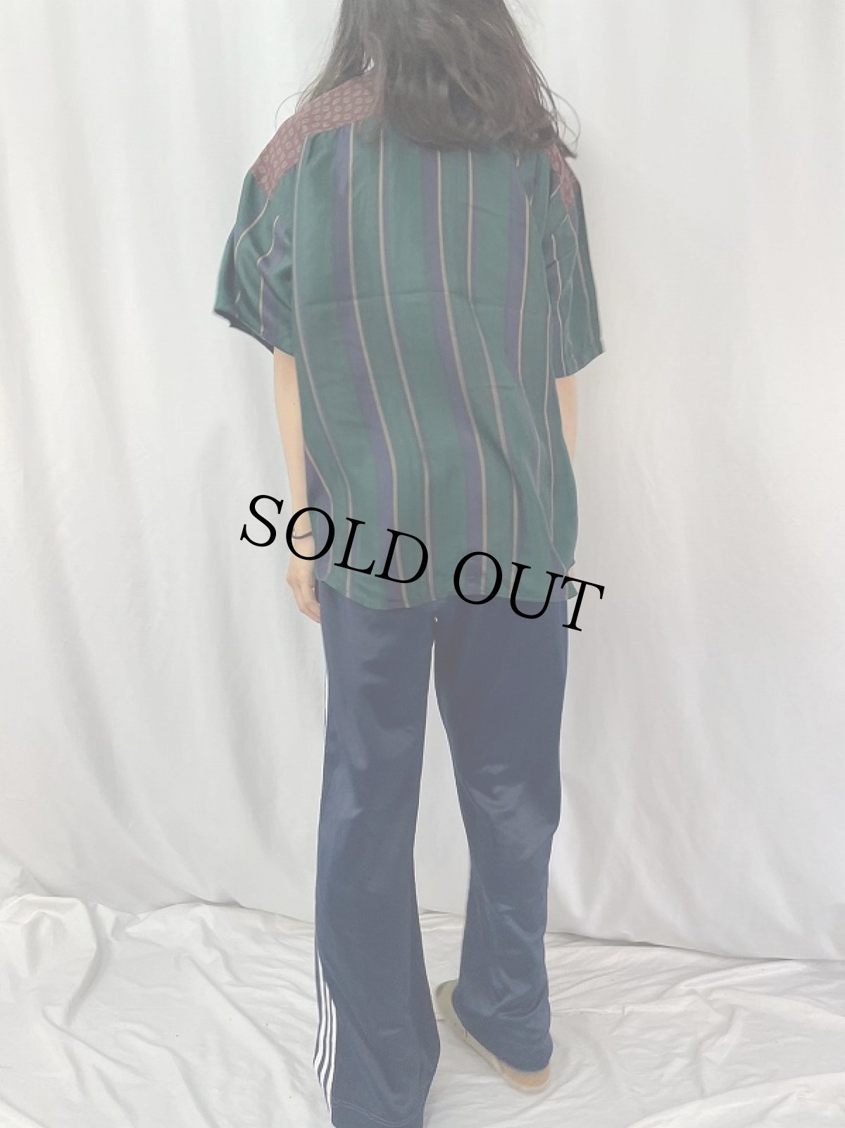 画像4: SAVILE ROW ストライプ柄 シルクシャツ S (4)