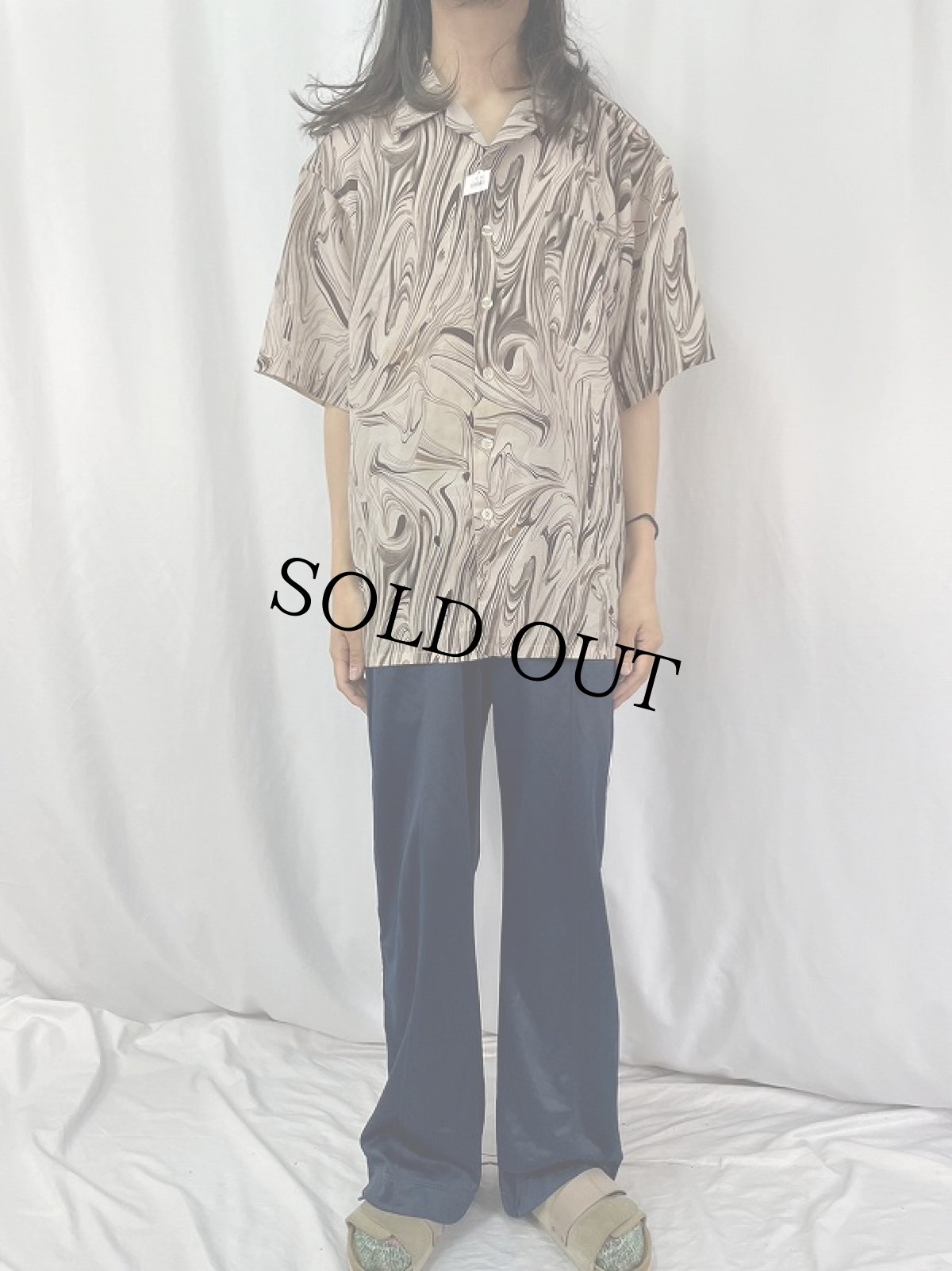 画像2: BARQUES MEN'S COLLECTION マーブル柄 オープンカラーシャツ L (2)