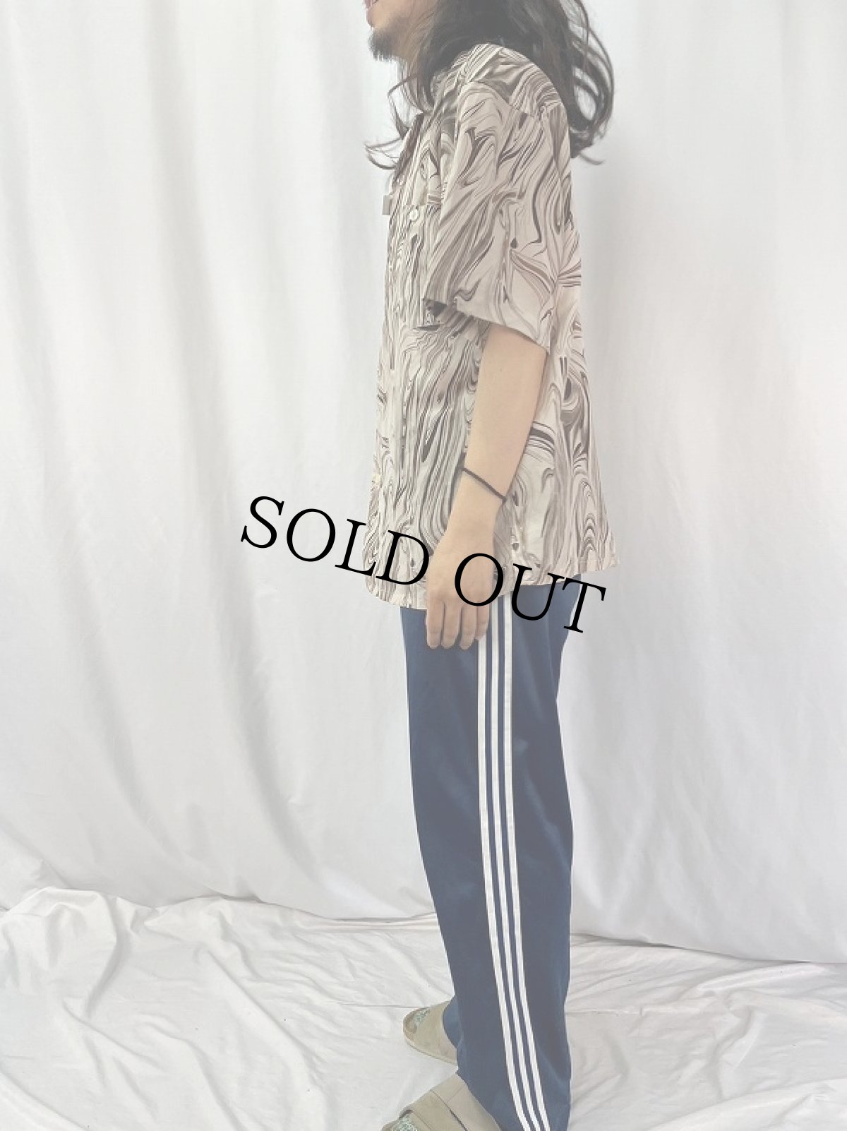 画像3: BARQUES MEN'S COLLECTION マーブル柄 オープンカラーシャツ L (3)