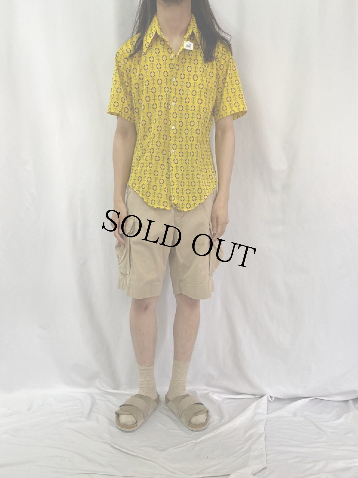 画像2: 70's Marlboro Permanent Press 総柄 ポリシャツ L (2)