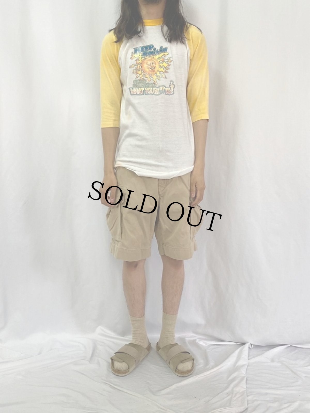 画像2: 70's "KEEP SMILIN" ラメプリントラグランTシャツ L (2)