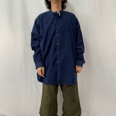 画像2: POLO Ralph Lauren "BERNARD" ストライプ柄 コットンバンドカラーシャツ XL NAVY (2)