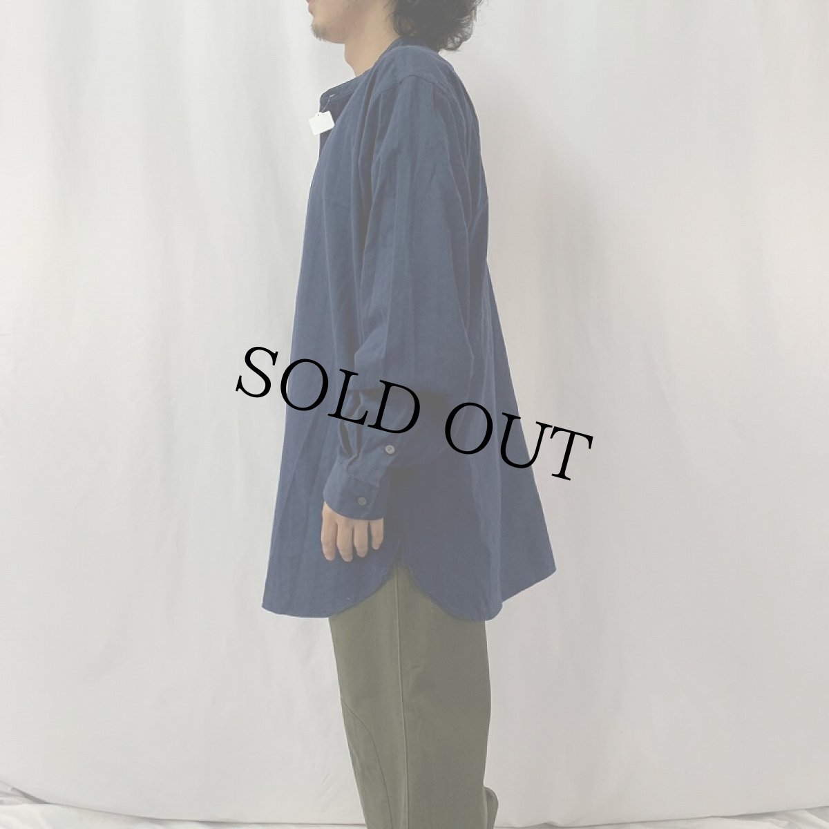 画像3: POLO Ralph Lauren "BERNARD" ストライプ柄 コットンバンドカラーシャツ XL NAVY (3)