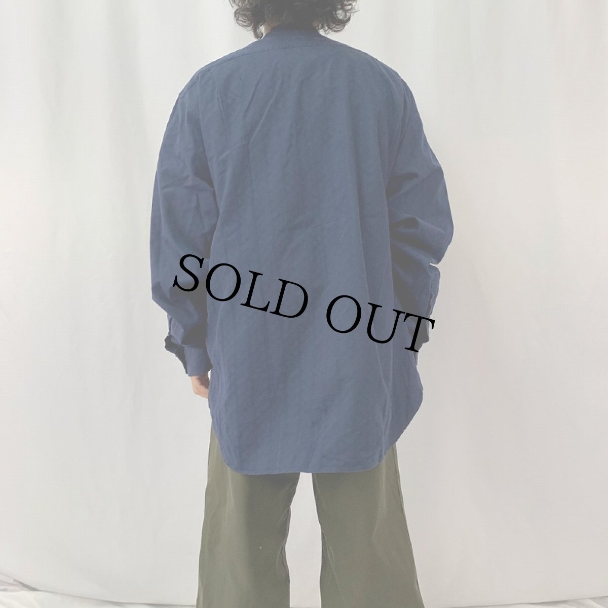 画像4: POLO Ralph Lauren "BERNARD" ストライプ柄 コットンバンドカラーシャツ XL NAVY (4)