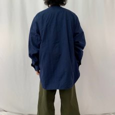 画像4: POLO Ralph Lauren "BERNARD" ストライプ柄 コットンバンドカラーシャツ XL NAVY (4)