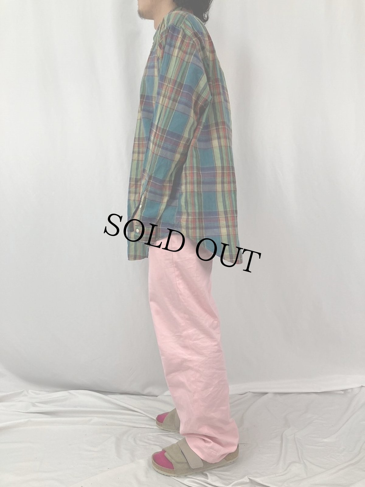 画像3: Ralph Lauren マドラスチェック柄 コットンボタンダウンシャツ L (3)