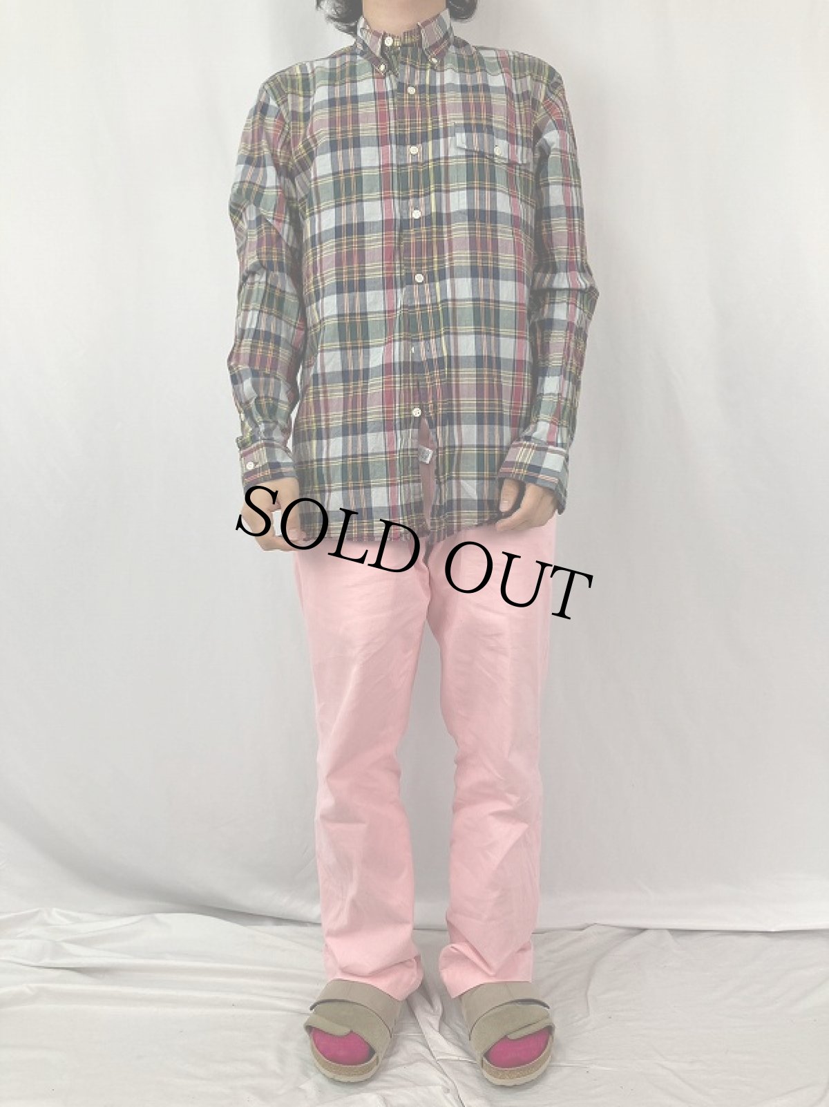 画像2: Ralph Lauren "Bleeding Madras" インディアンマドラスチェック柄 コットンボタンダウンシャツ M (2)