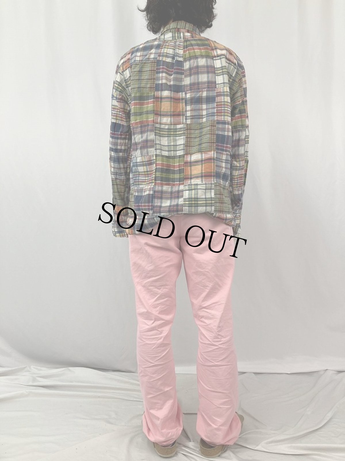 画像4: Ralph Lauren "CUSTOM FIT" マドラスチェック柄 パッチワーク コットンボタンダウンシャツ L (4)