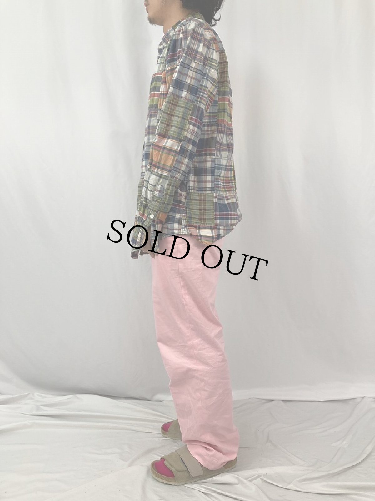 画像3: Ralph Lauren "CUSTOM FIT" マドラスチェック柄 パッチワーク コットンボタンダウンシャツ L (3)