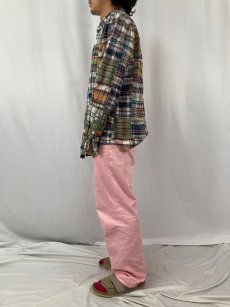 画像3: Ralph Lauren "CUSTOM FIT" マドラスチェック柄 パッチワーク コットンボタンダウンシャツ L (3)