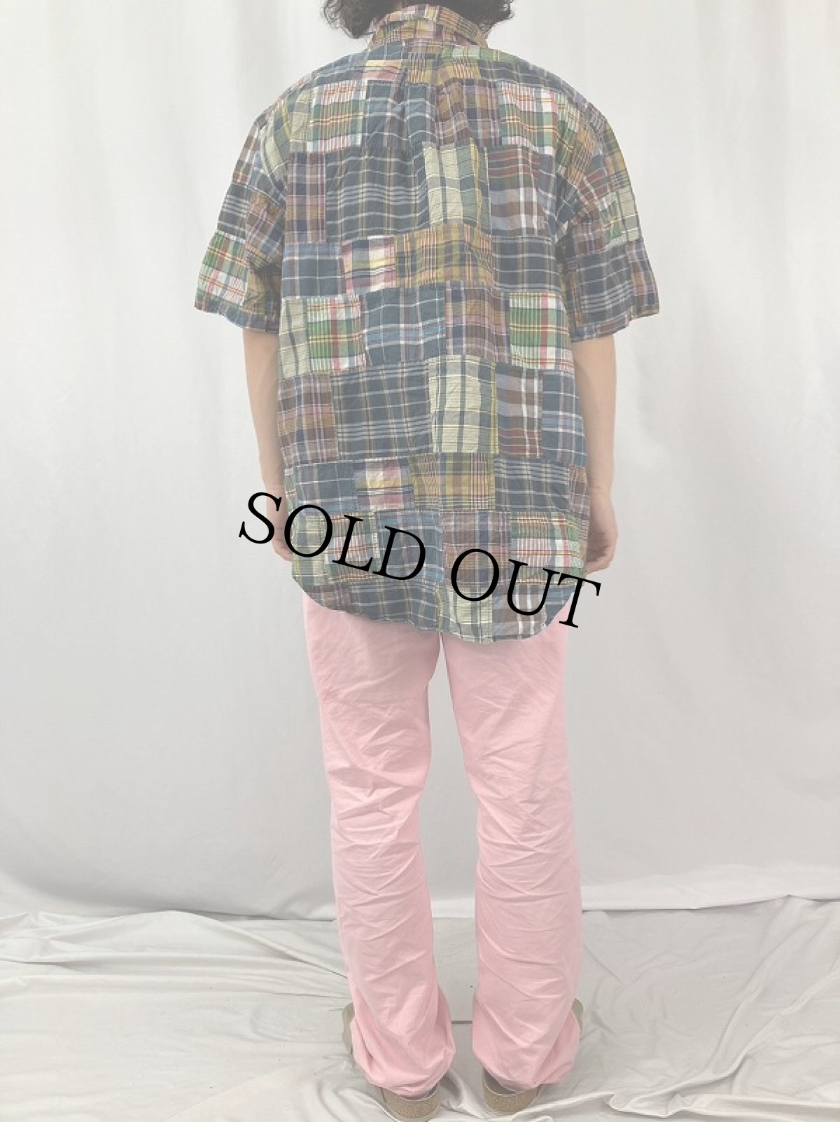 画像4: Ralph Lauren "CLASSIC FIT" マドラスチェック柄 パッチワーク コットンボタンダウンシャツ XL (4)