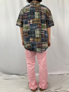 画像4: Ralph Lauren "CLASSIC FIT" マドラスチェック柄 パッチワーク コットンボタンダウンシャツ XL (4)