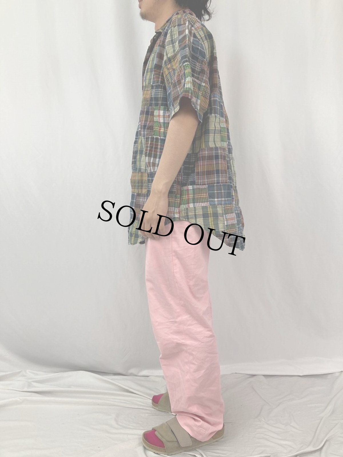 画像3: Ralph Lauren "CLASSIC FIT" マドラスチェック柄 パッチワーク コットンボタンダウンシャツ XL (3)