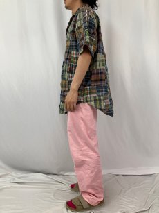 画像3: Ralph Lauren "CLASSIC FIT" マドラスチェック柄 パッチワーク コットンボタンダウンシャツ XL (3)