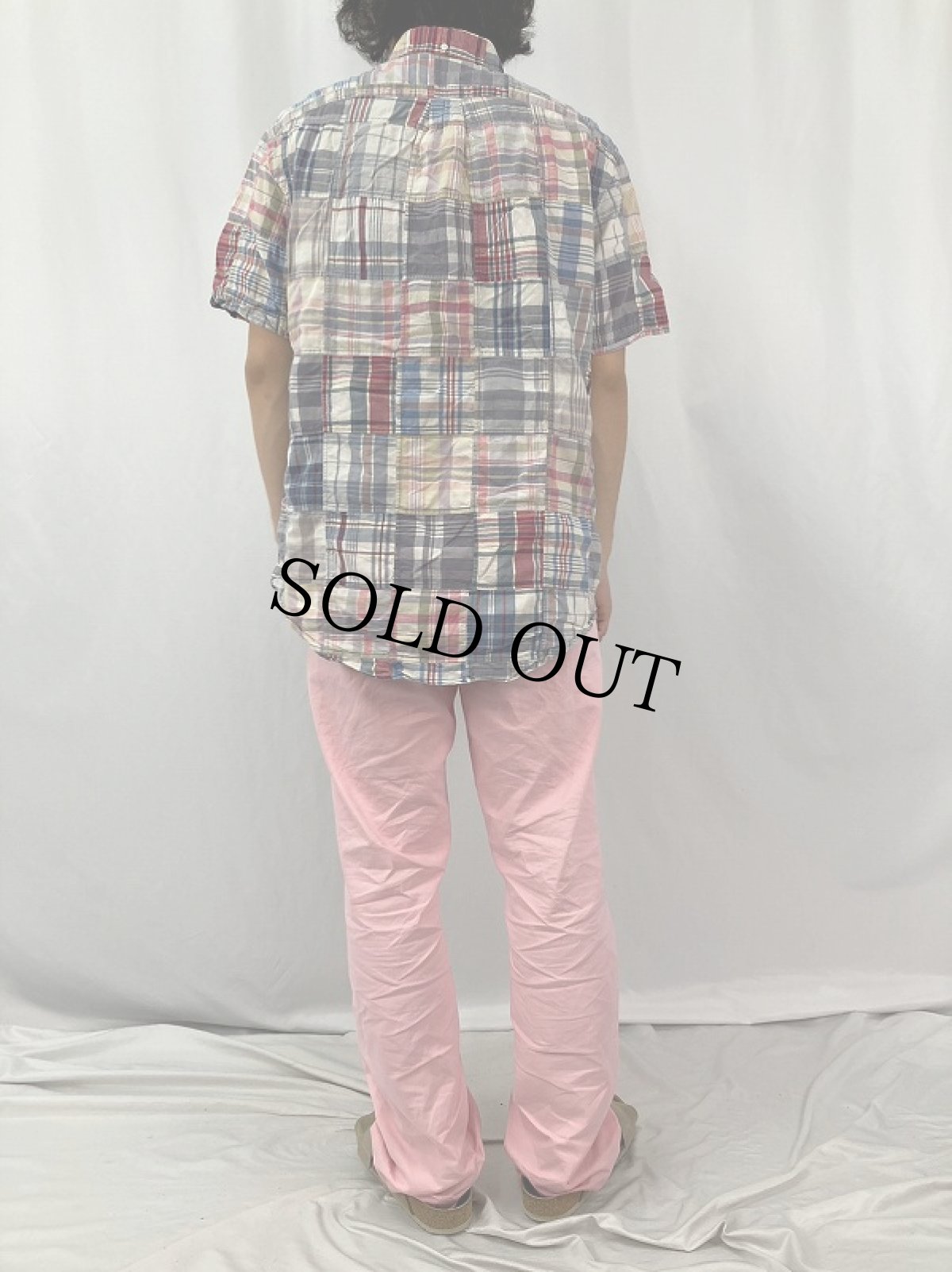 画像4: Ralph Lauren "CUSTOM FIT" マドラスチェック柄 パッチワーク コットンボタンダウンシャツ L (4)