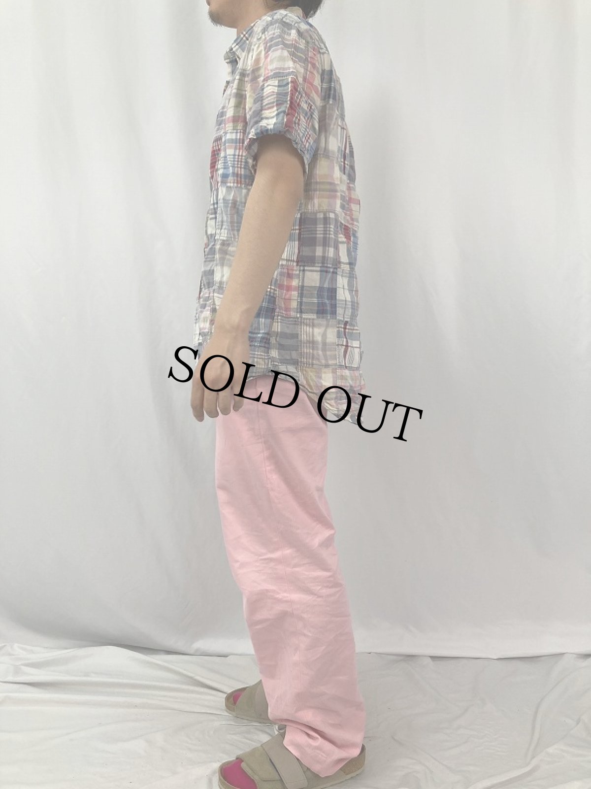 画像3: Ralph Lauren "CUSTOM FIT" マドラスチェック柄 パッチワーク コットンボタンダウンシャツ L (3)