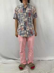 画像2: Ralph Lauren "CUSTOM FIT" マドラスチェック柄 パッチワーク コットンボタンダウンシャツ L (2)