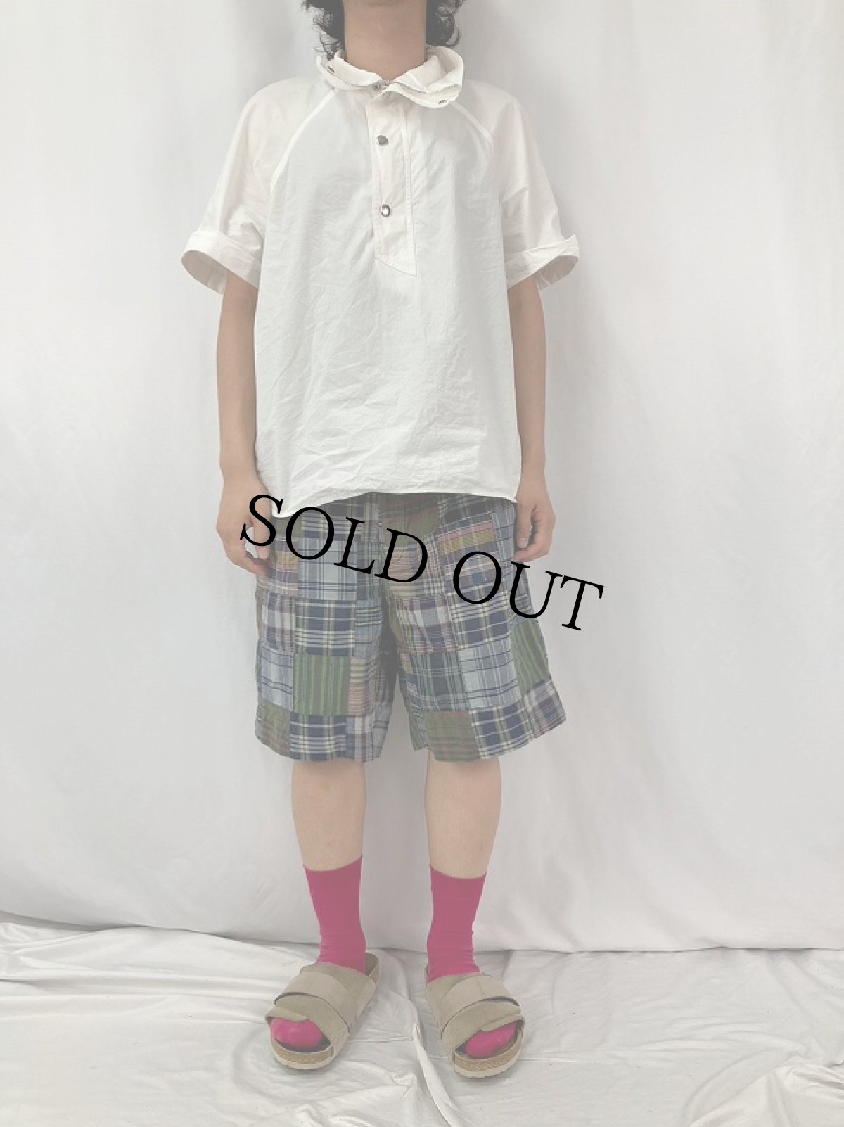 画像2: POLO Ralph Lauren マドラスチェック柄 パッチワーク コットンショーツ W34 (2)