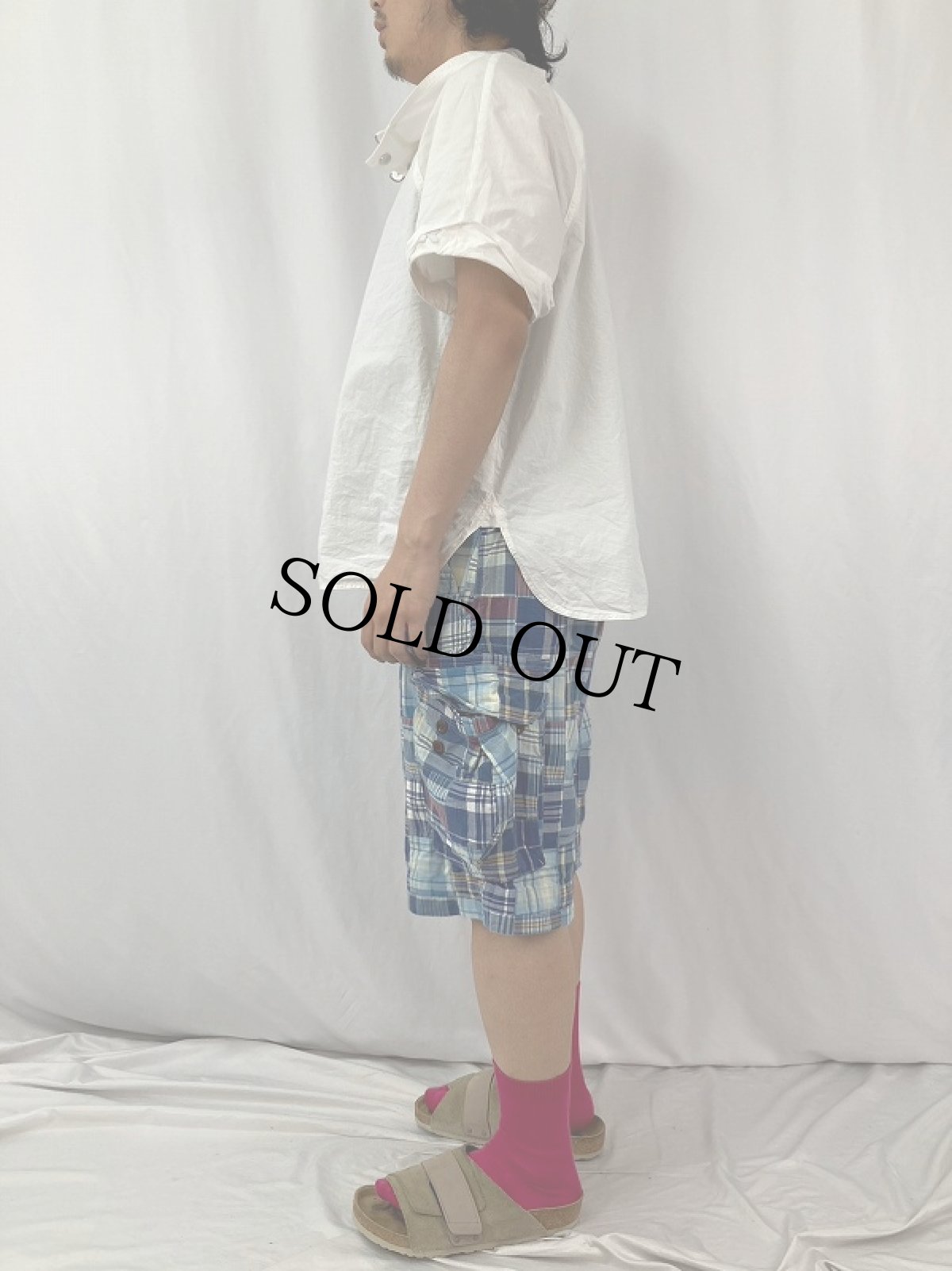 画像3: POLO Ralph Lauren マドラスチェック柄 パッチワーク コットンカーゴショーツ W34 (3)