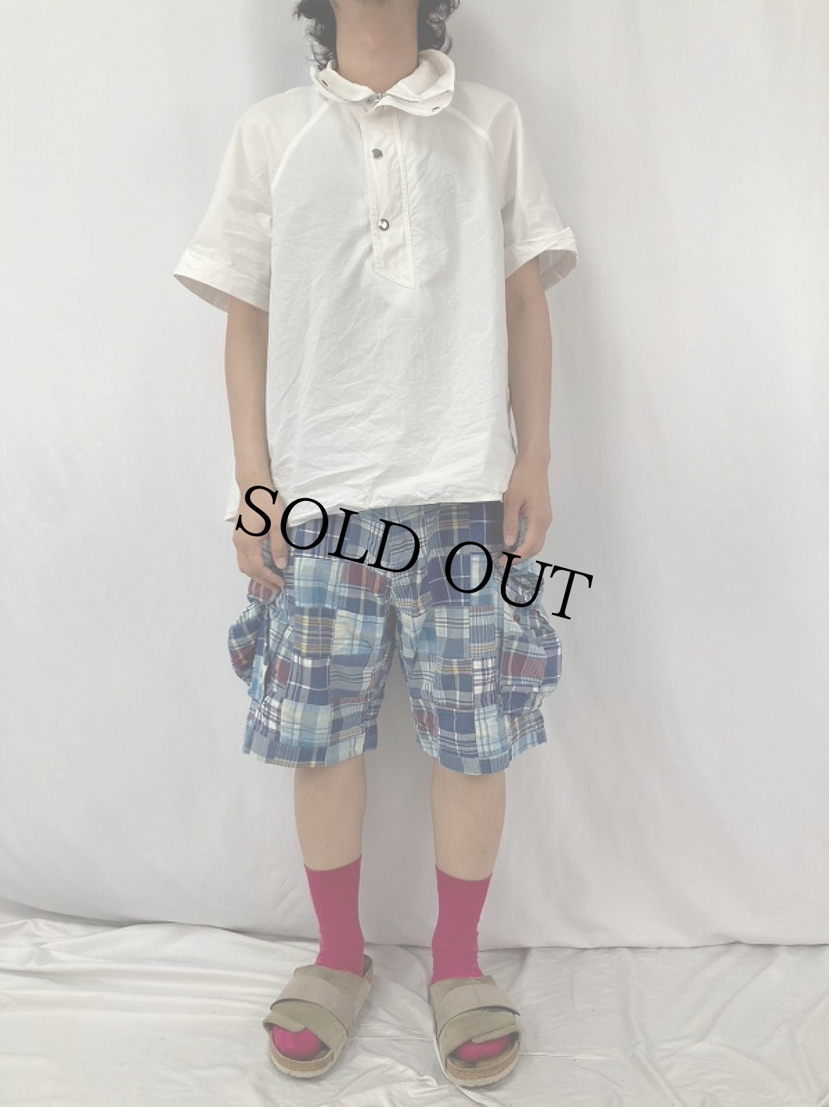 画像2: POLO Ralph Lauren マドラスチェック柄 パッチワーク コットンカーゴショーツ W34 (2)