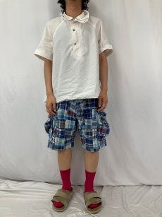 画像2: POLO Ralph Lauren マドラスチェック柄 パッチワーク コットンカーゴショーツ W34 (2)