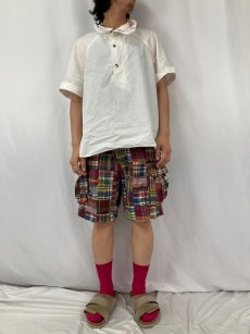 画像2: POLO Ralph Lauren マドラスチェック柄 パッチワーク コットンカーゴショーツ W28 (2)