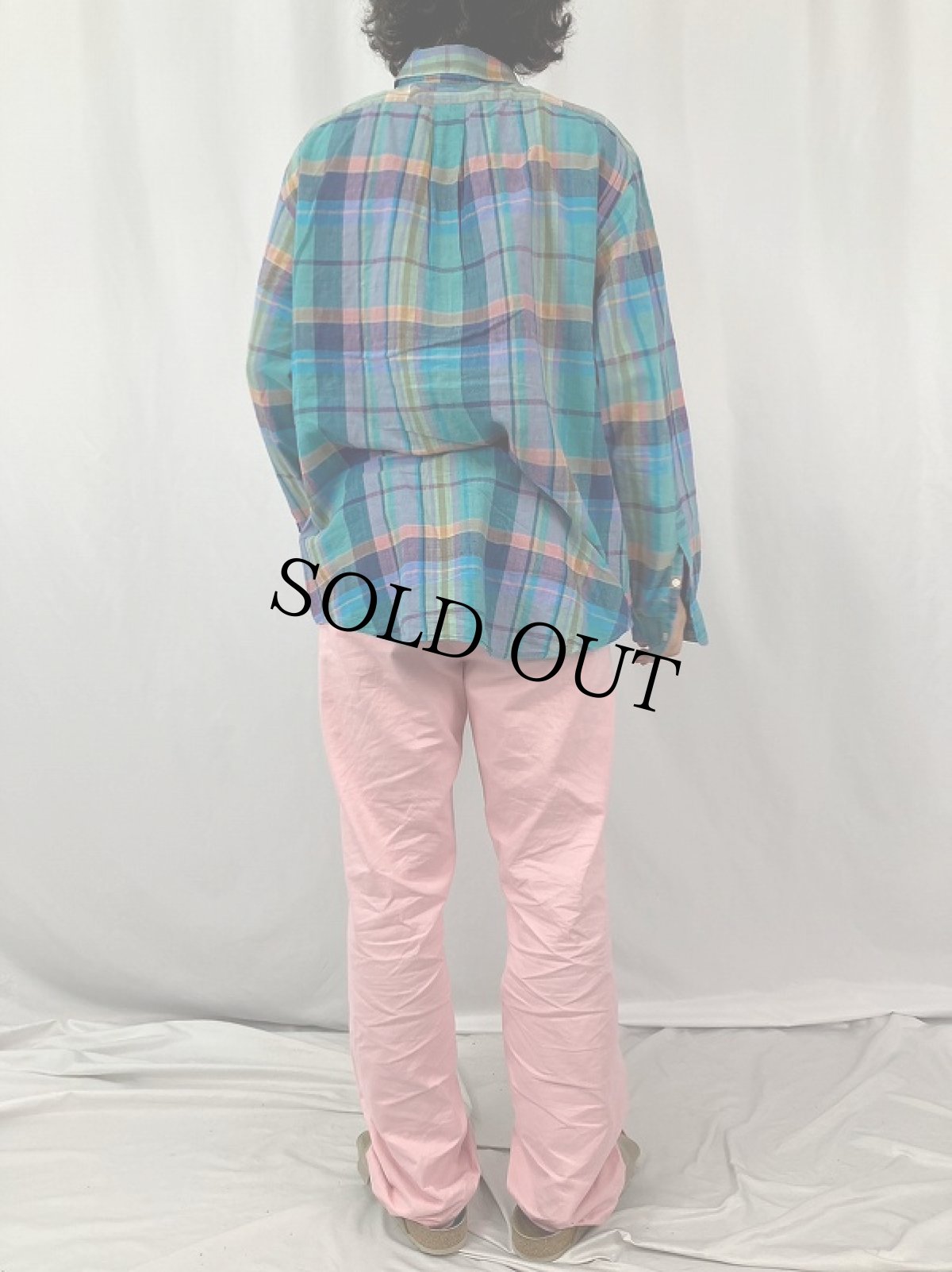 画像4: Ralph Lauren マドラスチェック柄 コットンボタンダウンシャツ XL (4)