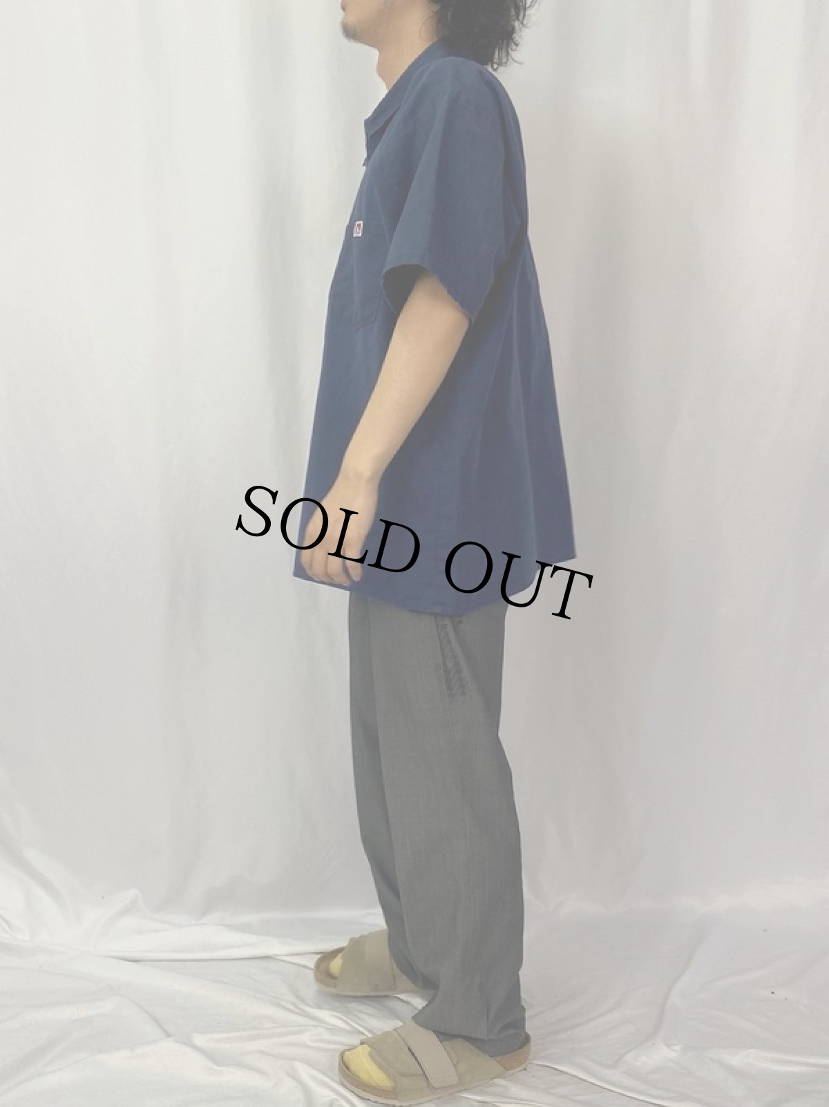 画像3: 70's BEN DAVIS USA製 ハーフジップ ワークシャツ XL NAVY (3)