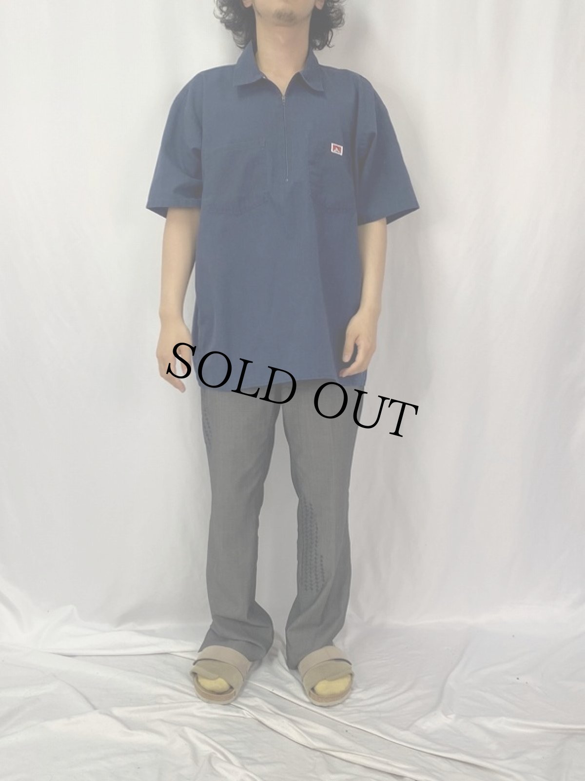画像2: 70's BEN DAVIS USA製 ハーフジップ ワークシャツ XL NAVY (2)
