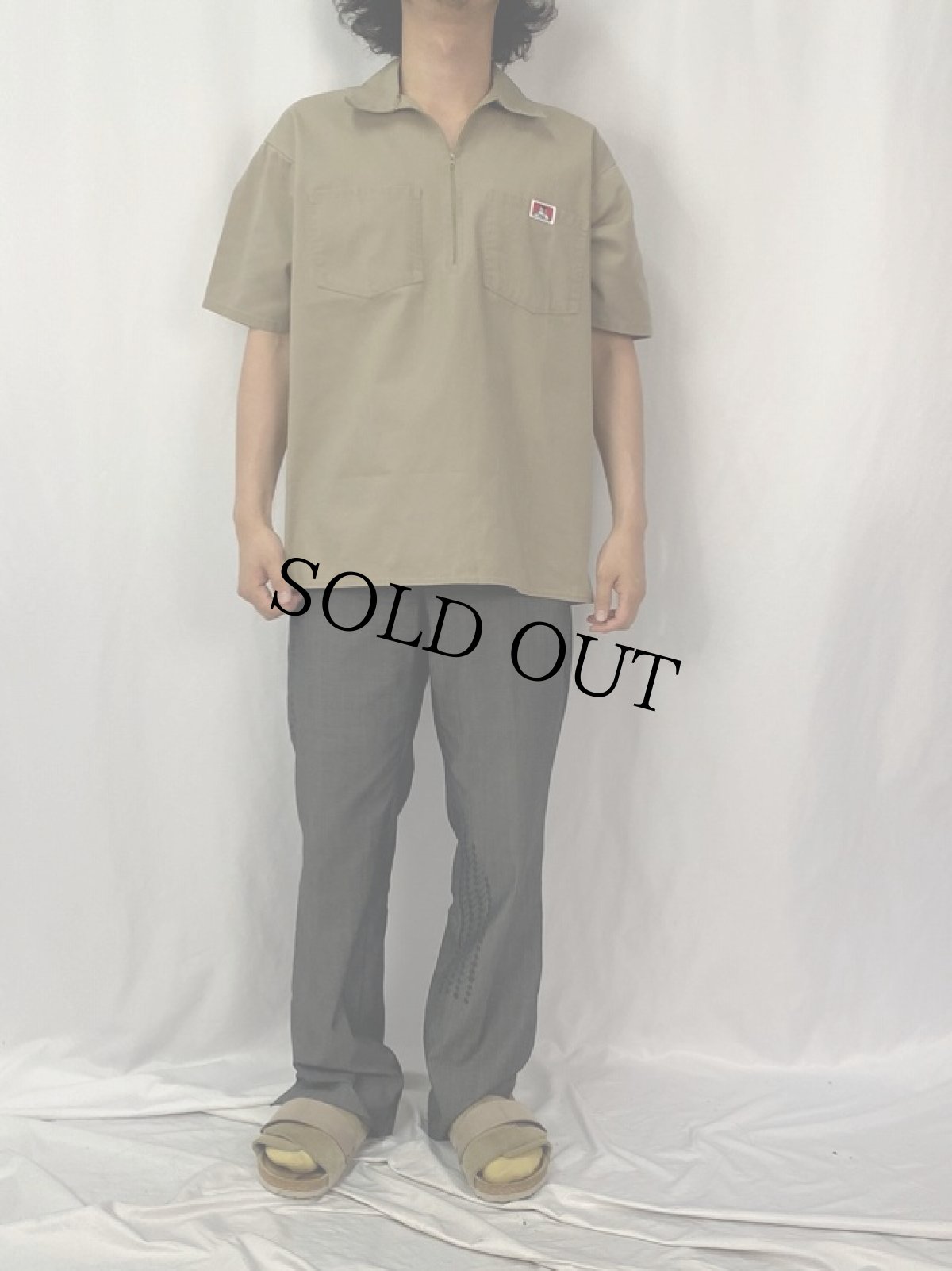 画像2: 80〜90's BEN DAVIS USA製 ハーフジップ ワークシャツ L  (2)